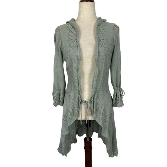 Anthropologie Sparrow Cardigan Sweater Medium Green Cotton Lambswool Knit Boho - Picture 1 of 14